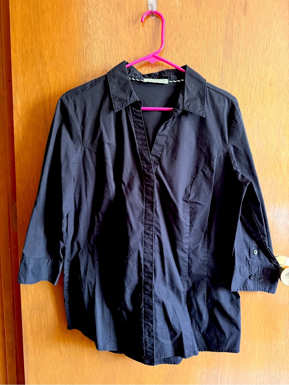 Riders by Lee 3/4 Sleeve Black Stretch Blouse Button Down XL